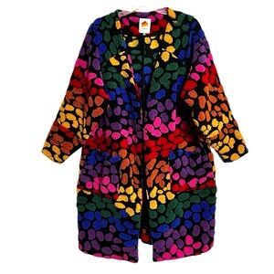 Farm Rio Womens Leopard Fleece Wool Blend Duster XS Rainbow Oversized Fits to L